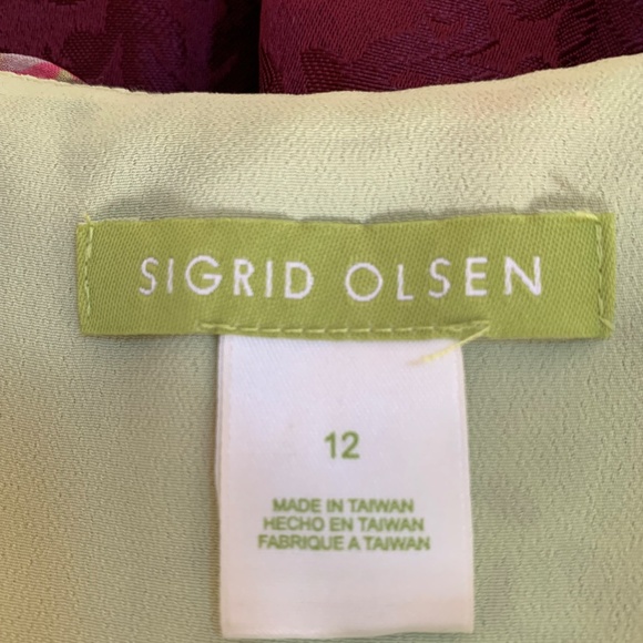 Sigrid Olsen Green & Pink Fitted Floral Top ~ Size 12 - Picture 2 of 7